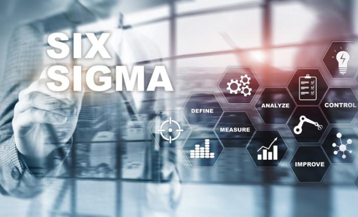 Photo of Six Sigma definitions in a digital image; define, measure, analyse, control and improve are the words