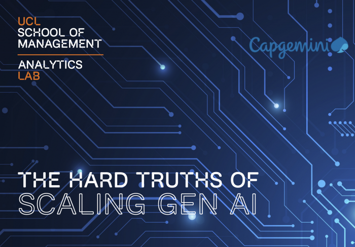 A screenshot of the research paper 'The Hard Truths of Scaling Gen AI'  cover, with logos for UCL SOM and Capgemini