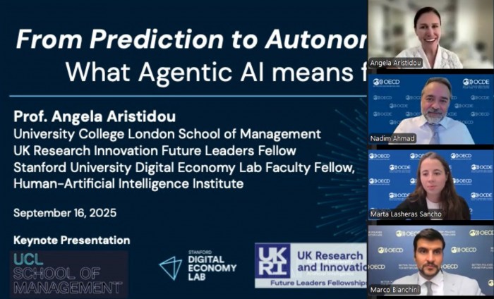 A screenshot of Angela's keynote presentation to the OECD