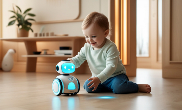 a baby and a robot